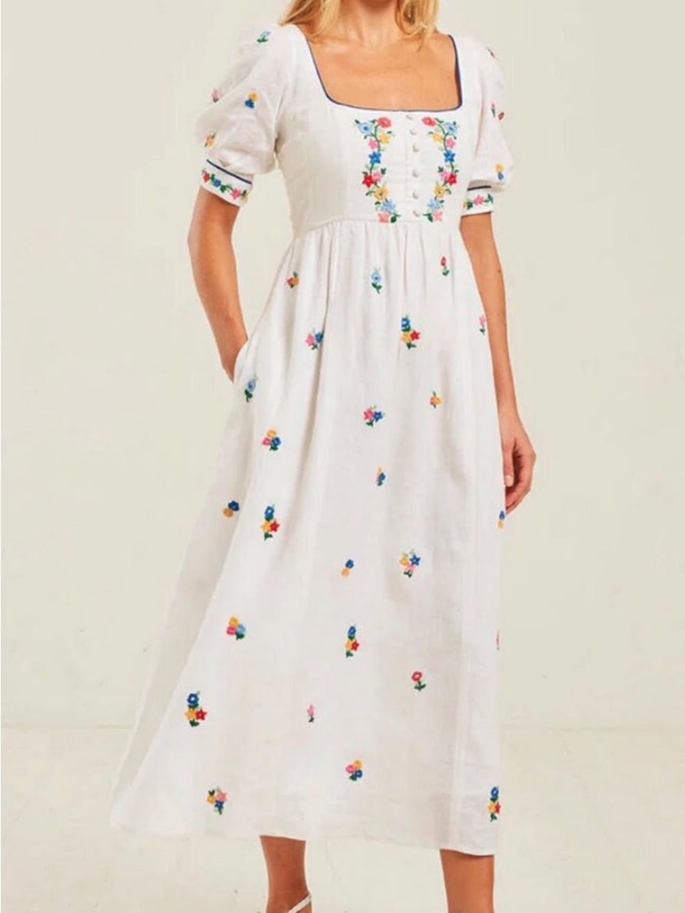 Pink City Prints Alpine Meadow Sierra Linen Midi Dress Size S